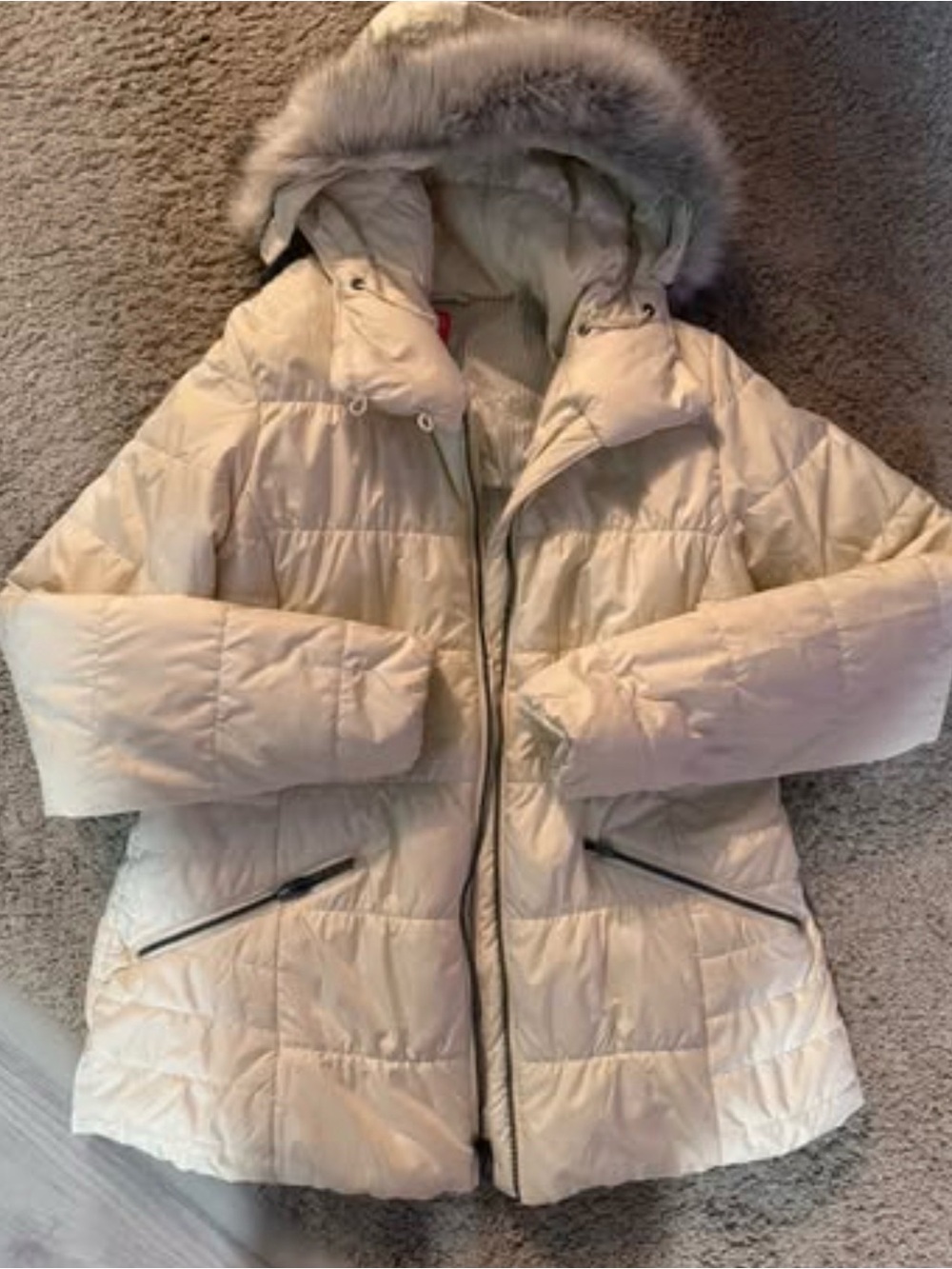 LIKE NEW! Columbia Women's Cream Hooded Quilted Thermal Coil Puffer Coat w/ Faux